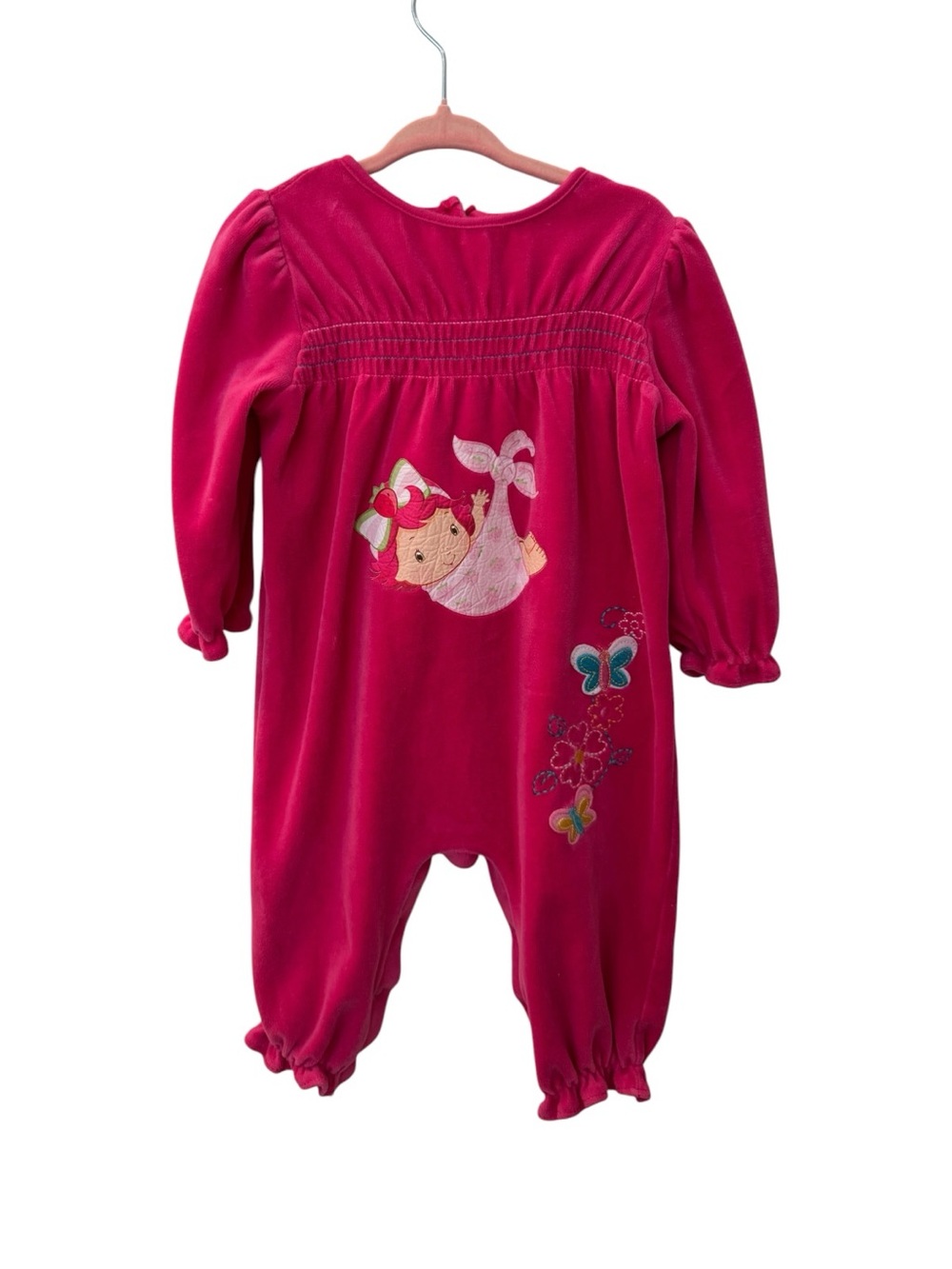 Upcycled Strawberry Shortcake Embroidered Pink Jumper Romper Size 18M